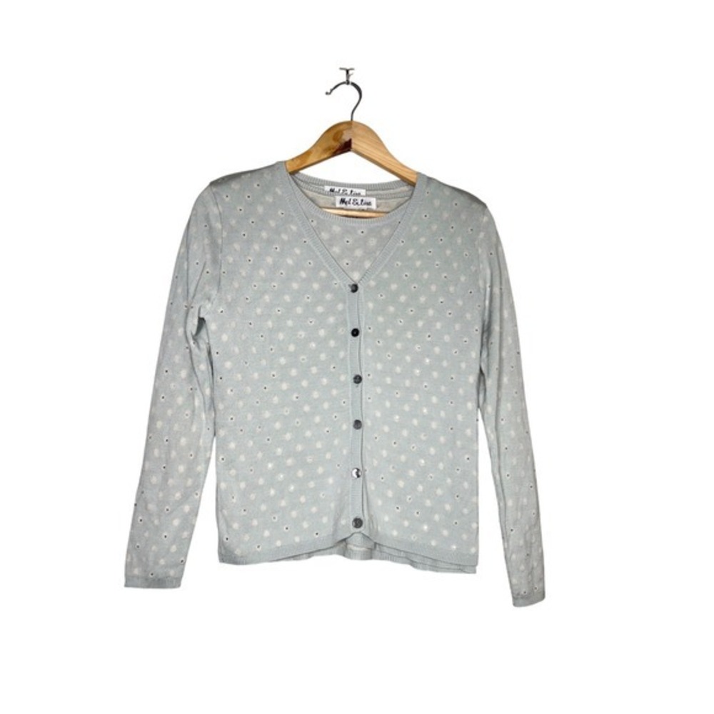 Mel & Lisa Light‎ Blue Polka Dot Embellished Silk Knit Cardigan and Top set S